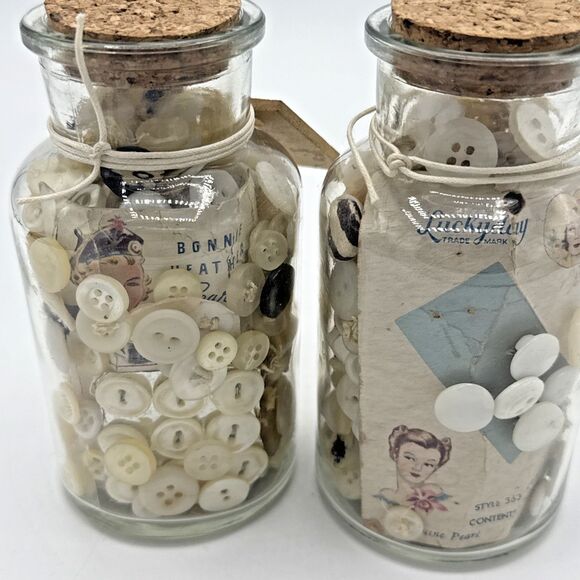 Vintage Buttons In Glass Bottles W/Cork s 5” Tall Various Buttons - Picture 11 of 11